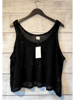 A New Day Black Crochet Crop Tank Blouse Women Size 2X